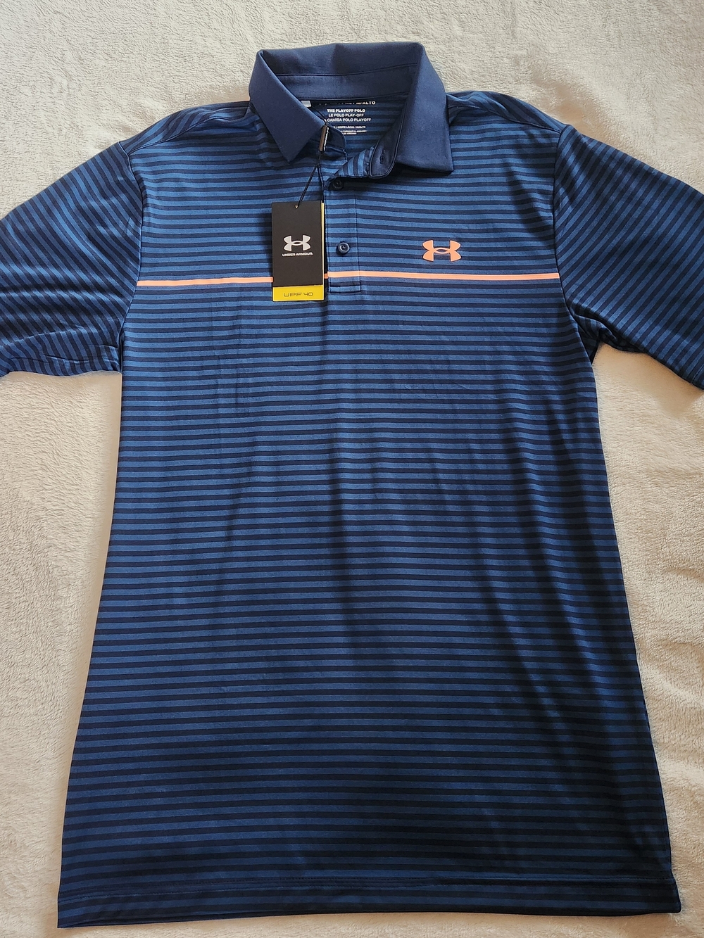 Under Armour Men's Playoff 2.0 Golf Polo Shirt Striped Navy Blue Size M Tall NWT